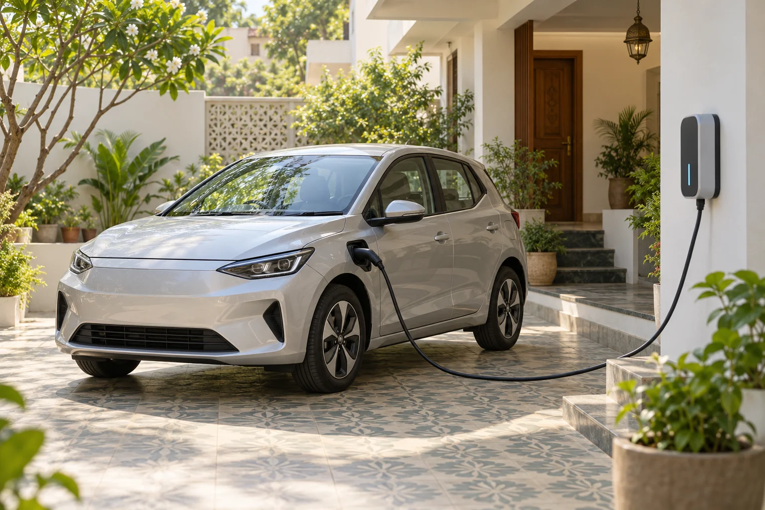 Covered local parking space for an EV